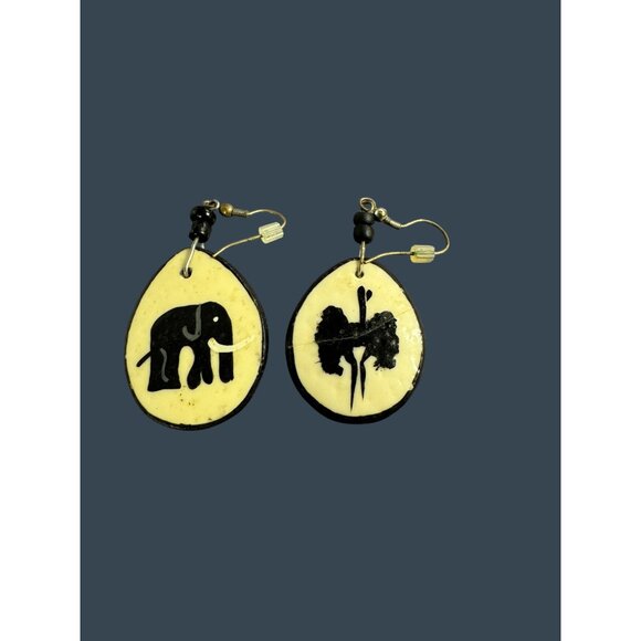 Handcrafted Drop Earrings With Elephant & Ostrich Designs Shell Material - Picture 6 of 8